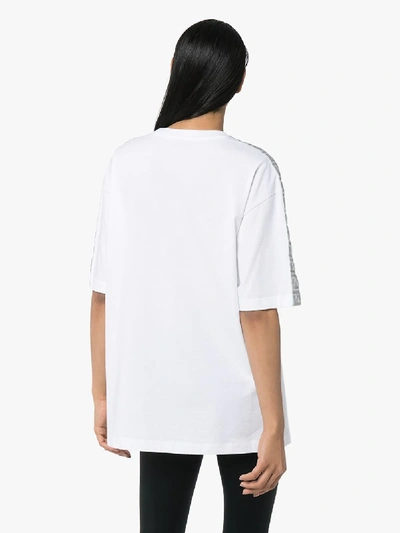 Shop Fendi Womens White Metallic Logo Tape Cotton T-shirt
