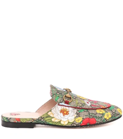 Shop Gucci Princetown Gg Flora Slippers In Beige