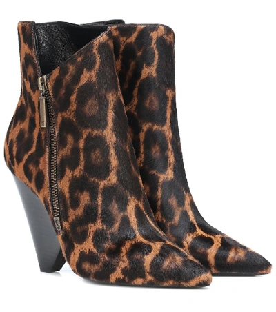 Shop Saint Laurent Niki Wedge Calf Hair Ankle Boots In Brown