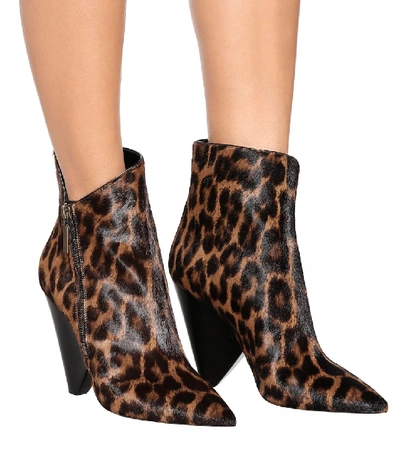 Shop Saint Laurent Niki Wedge Calf Hair Ankle Boots In Brown