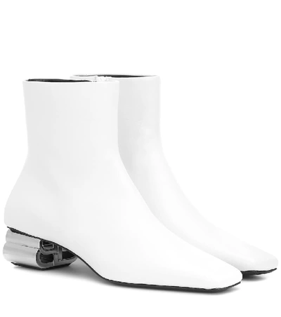 Balenciaga Women's Typo Square-toe Leather Ankle Boots In White | ModeSens