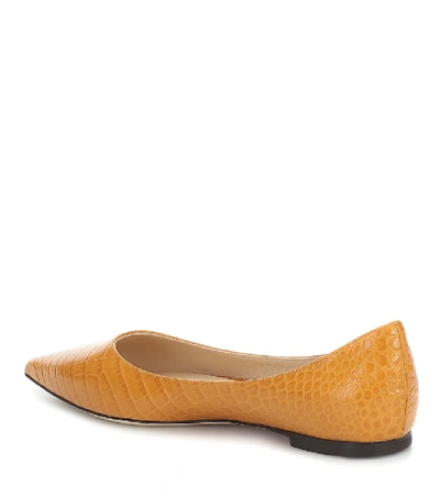 Shop Jimmy Choo Love Croc-effect Leather Ballet Flats In Orange