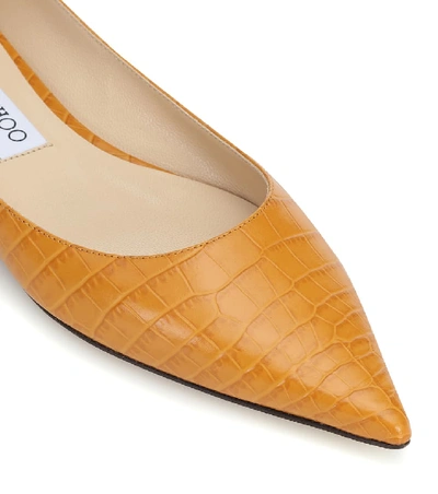 Shop Jimmy Choo Love Croc-effect Leather Ballet Flats In Orange