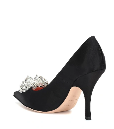 Shop Rochas Crystal-embellished Satin Pumps In Black