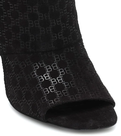 Shop Balmain Oslo Suede Peep-toe Ankle Boots In Black