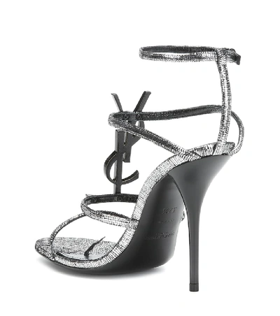 Shop Saint Laurent Cassandra 110 Leather Sandals In Silver