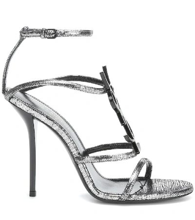 Shop Saint Laurent Cassandra 110 Leather Sandals In Silver