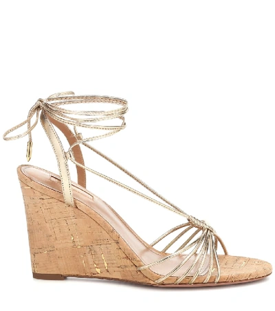 Whisper 85 Metallic Leather Wedge Sandals In Gold