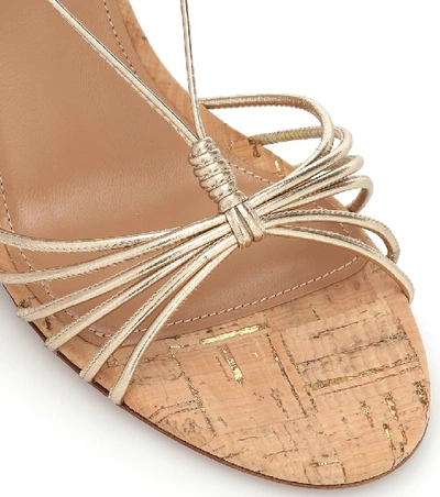 Shop Aquazzura Whisper 85 Leather Wedge Sandals In Gold