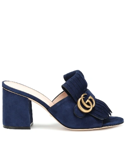 Shop Gucci Marmont Suede Sandals In Blue