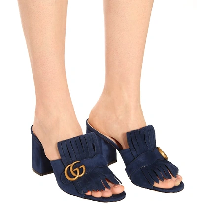 Shop Gucci Marmont Suede Sandals In Blue