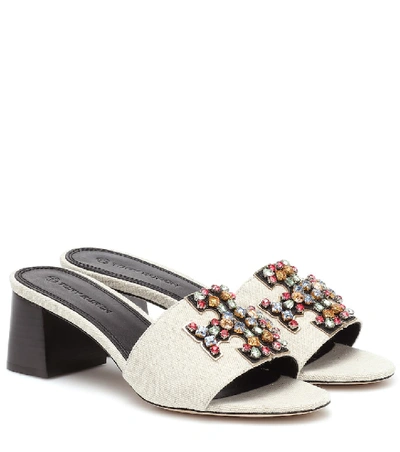 Shop Tory Burch Ines Embellished Canvas Sandals In White