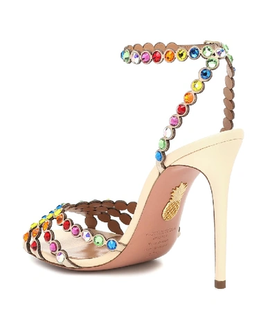 Aquazzura Tequila 105 Crystal Embellished Leather Sandals In White Modesens
