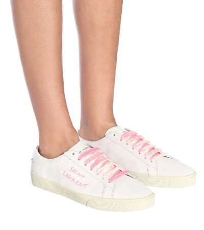 Shop Saint Laurent Court Classic Sl/06 Suede Sneakers In White