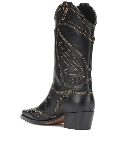 Shop Ganni High Texas Leather Cowboy Boots In Black