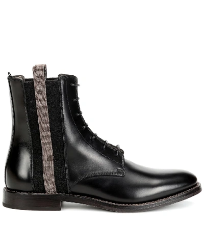 Shop Brunello Cucinelli Embellished Leather Ankle Boots In Black