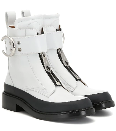 Shop Chloé Roy Leather Ankle Boots In White