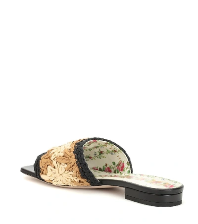Shop Gucci Floral Raffia And Leather Sandals In Beige
