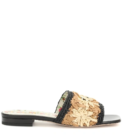 Shop Gucci Floral Raffia And Leather Sandals In Beige