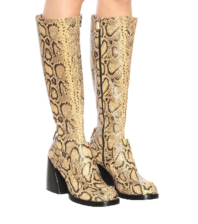 Shop Chloé Adelie Snake-effect Leather Boots In Yellow