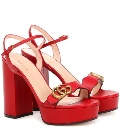 Shop Gucci Marmont Leather Platform Sandals In Red