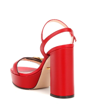 Shop Gucci Marmont Leather Platform Sandals In Red