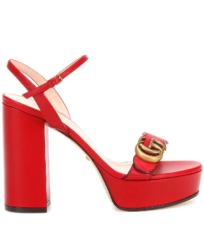 Shop Gucci Marmont Leather Platform Sandals In Red