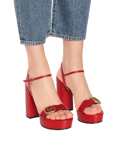 Shop Gucci Marmont Leather Platform Sandals In Red