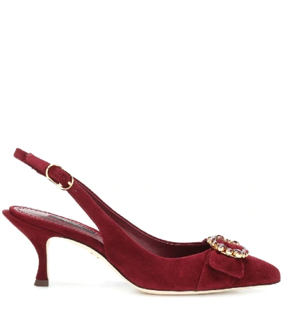 Shop Dolce & Gabbana Embellished Suede Slingback Pumps In Red