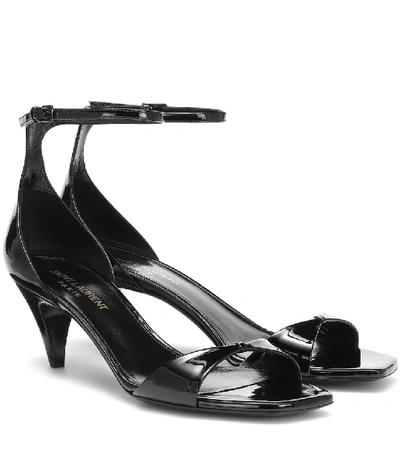 Shop Saint Laurent Charlotte Patent Leather Sandals In Black