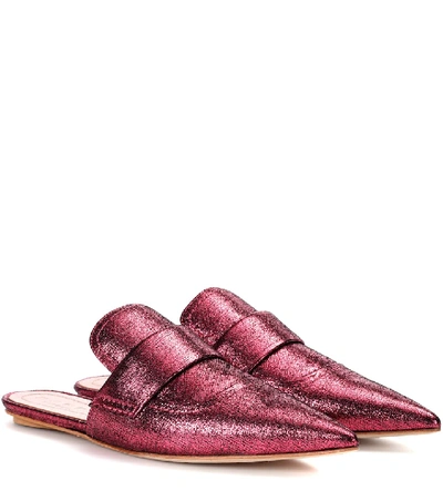 Shop Marni Metallic Leather Slippers In Pink