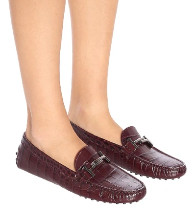 Shop Tod's Gommino Croc-effect Leather Loafers In Purple