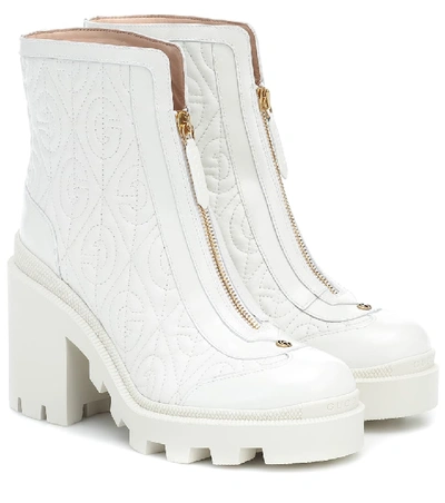 Shop Gucci Trip Leather Ankle Boots In White