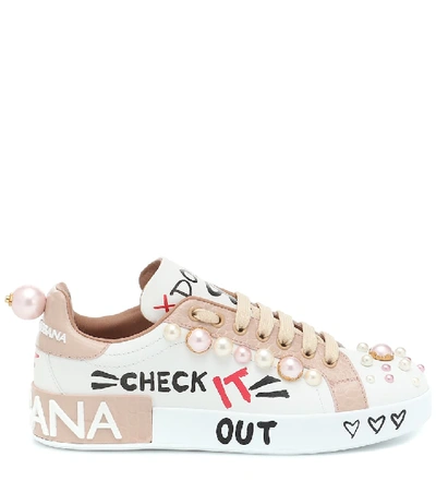 Shop Dolce & Gabbana Portofino Leather Sneakers In White