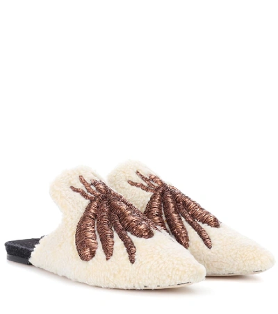 Shop Sanayi313 Ragno Embroidered Wool Slippers In White