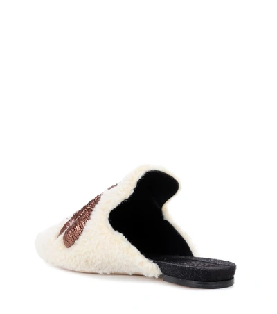 Shop Sanayi313 Ragno Embroidered Wool Slippers In White