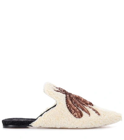 Shop Sanayi313 Ragno Embroidered Wool Slippers In White