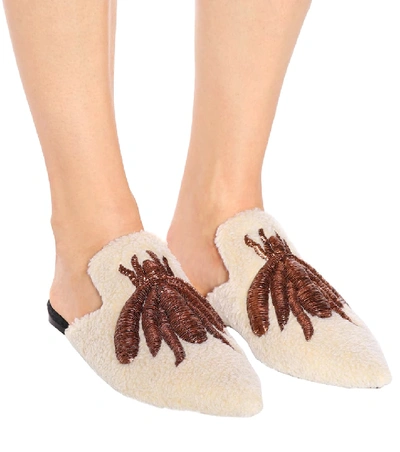 Shop Sanayi313 Ragno Embroidered Wool Slippers In White