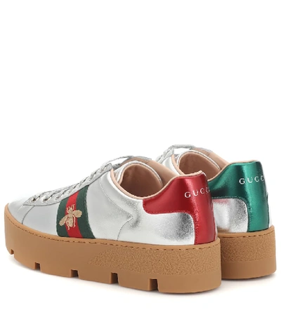 Shop Gucci Ace Leather Platform Sneakers In Metallic