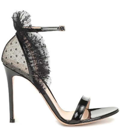 Shop Gianvito Rossi Tulle And Patent Leather Sandals In Black
