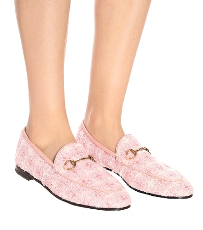 Shop Gucci Jordaan Tweed Loafers In Pink