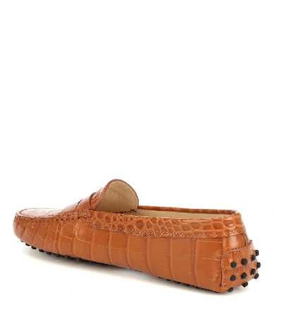 Shop Tod's Gommino Croc-effect Leather Loafers In Brown