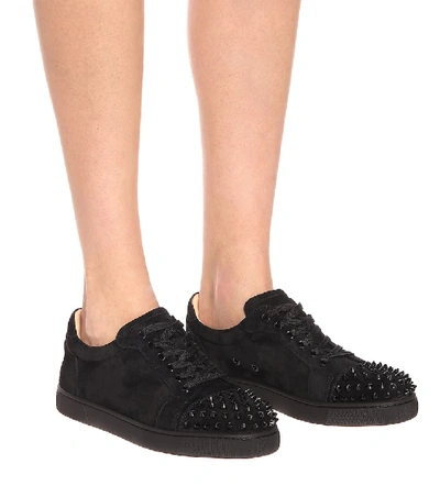 Shop Christian Louboutin Vieira Spikes Suede Sneakers In Black