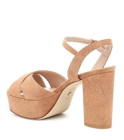 Shop Stuart Weitzman Ivona Suede Platform Sandals In Beige