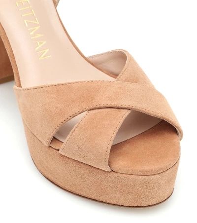 Shop Stuart Weitzman Ivona Suede Platform Sandals In Beige