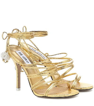 Shop Attico Fiona Metallic Leather Sandals In Gold