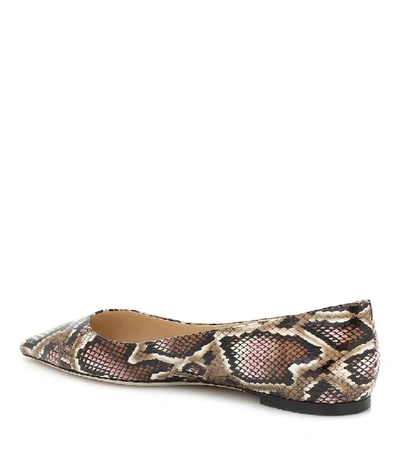 Shop Jimmy Choo Romy Snake-effect Leather Ballet Flats In Brown