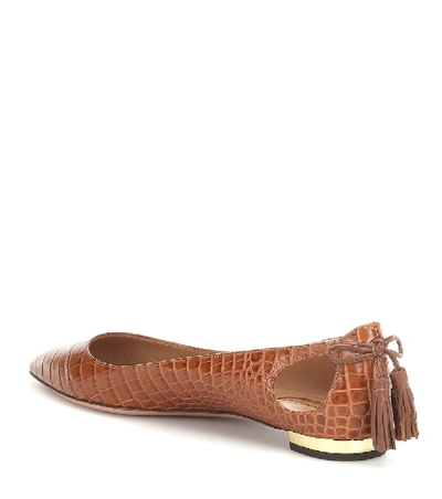 Shop Aquazzura Forever Marilyn Leather Ballet Flats In Brown