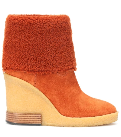 Shop Tod's Suede Wedge Ankle Boots In Orange