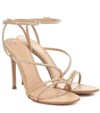 Shop Gianvito Rossi Crystal-embellished Leather Sandals In Beige